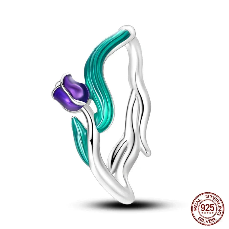925 Sterling Silver Enamel Tulip Ring - Velora Luxury Fashion