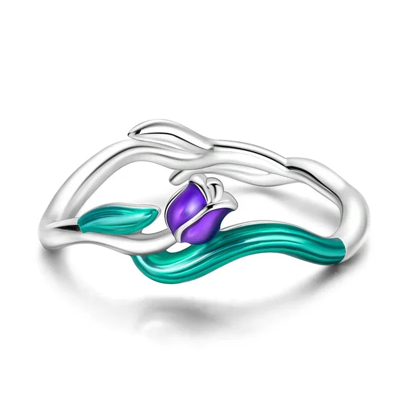 925 Sterling Silver Enamel Tulip Ring - Velora Luxury Fashion