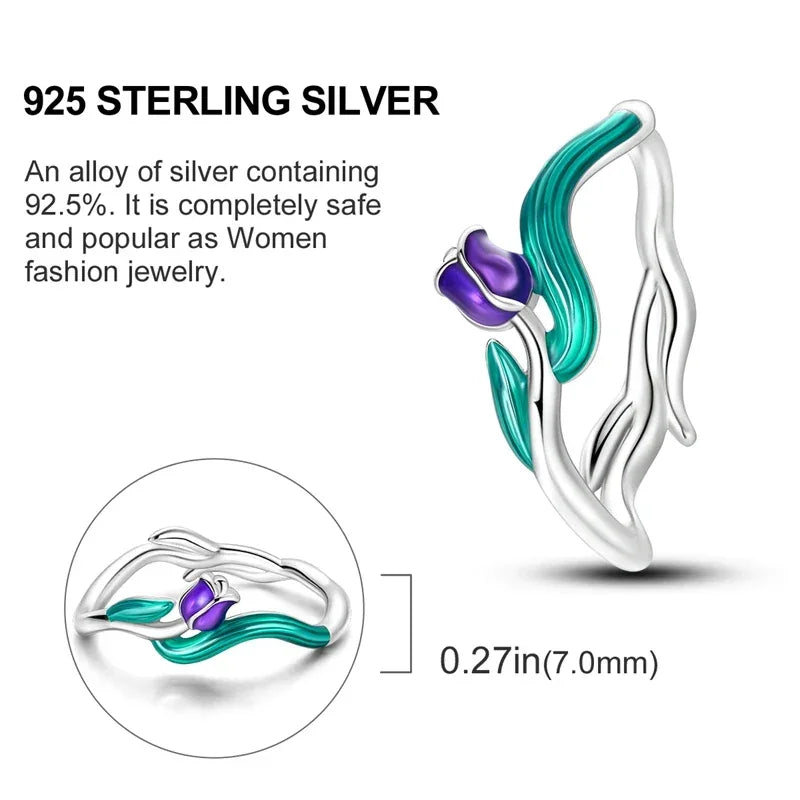 925 Sterling Silver Enamel Tulip Ring - Velora Luxury Fashion