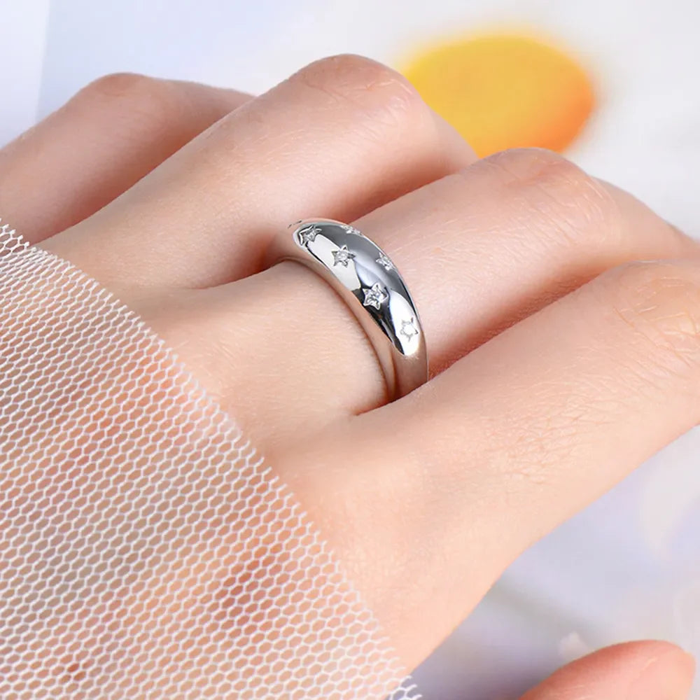 925 Sterling Silver Inlaid Moissanite Star Ring - Velora Luxury Fashion