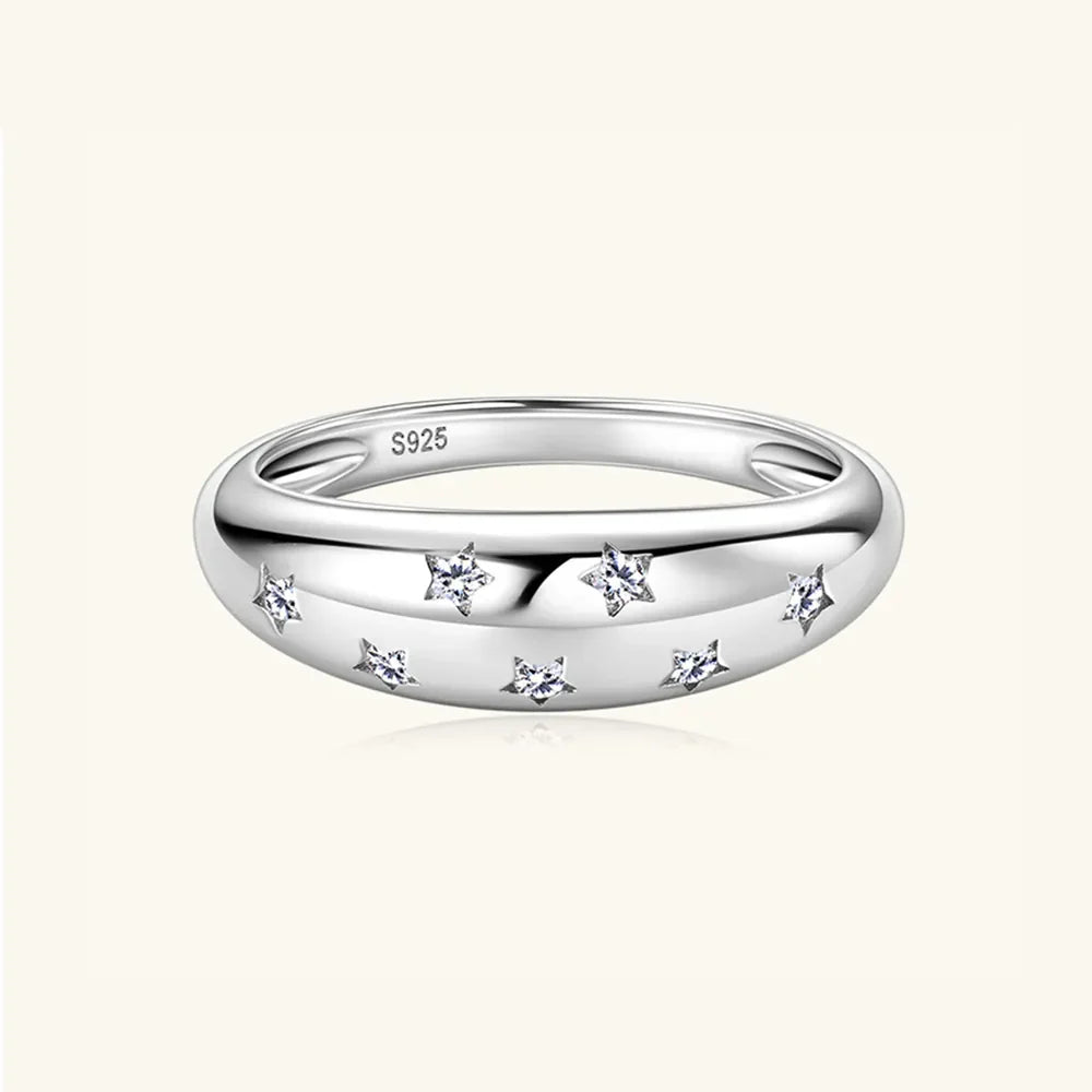 925 Sterling Silver Inlaid Moissanite Star Ring - Velora Luxury Fashion