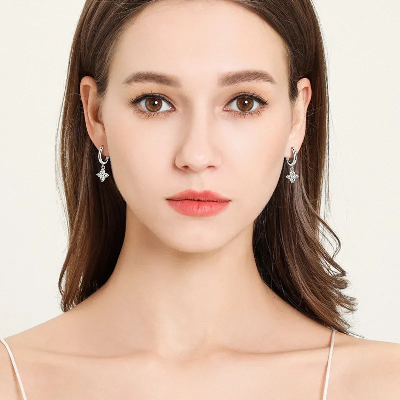 925 Sterling Silver Moissanite Hoop Drop Earrings - Velora Luxury Fashion