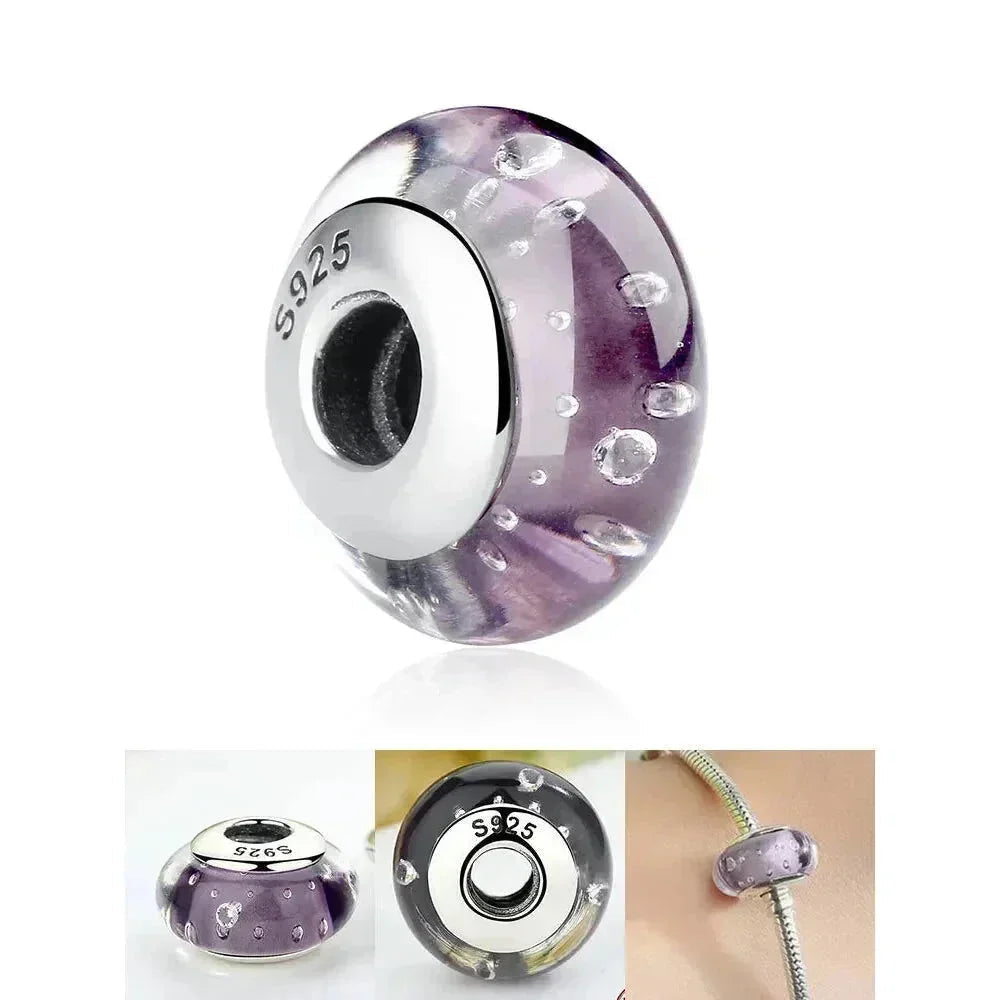 925 Sterling Silver Pink Flower Murano Glass Beads - Diy Bracelet Charms For A Festive Touch (Scz001) - Velora Luxury Fashion