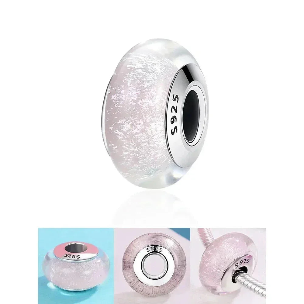 925 Sterling Silver Pink Flower Murano Glass Beads - Diy Bracelet Charms For A Festive Touch (Scz001) - Velora Luxury Fashion