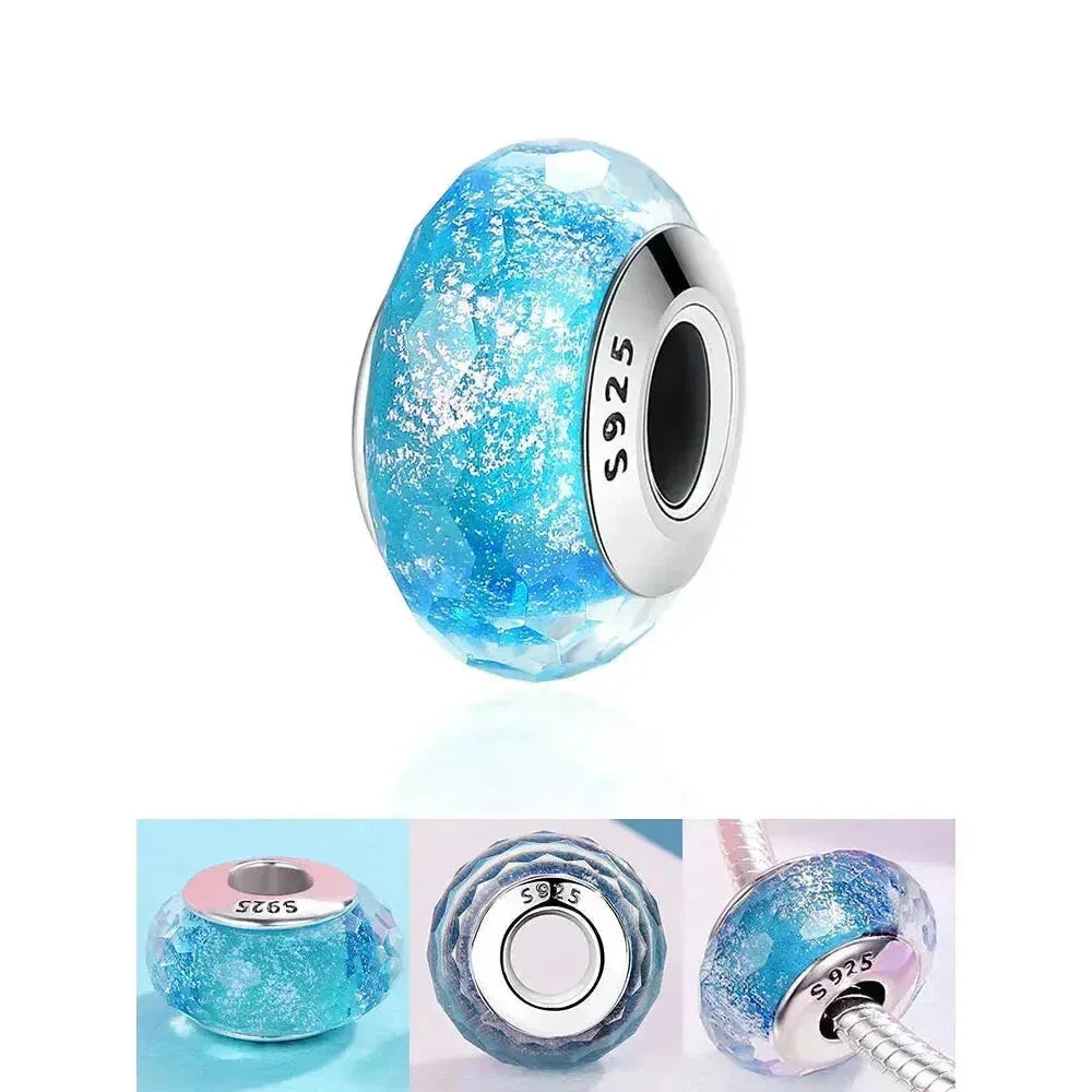 925 Sterling Silver Pink Flower Murano Glass Beads - Diy Bracelet Charms For A Festive Touch (Scz001) - Velora Luxury Fashion