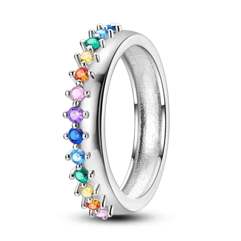 925 Sterling Silver Rainbow Gemstone Band Ring - Velora Luxury Fashion