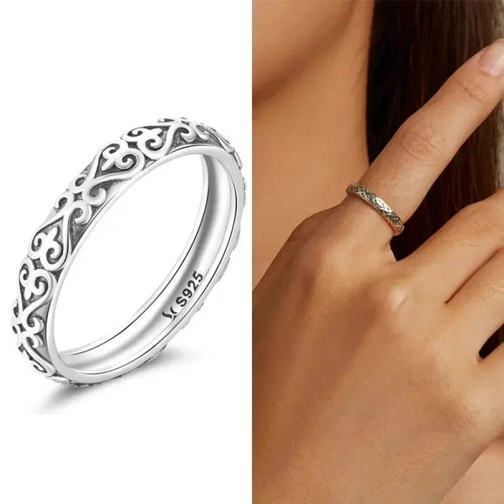 925 Sterling Silver Vintage Embossed Floral Ring - Velora Luxury Fashion