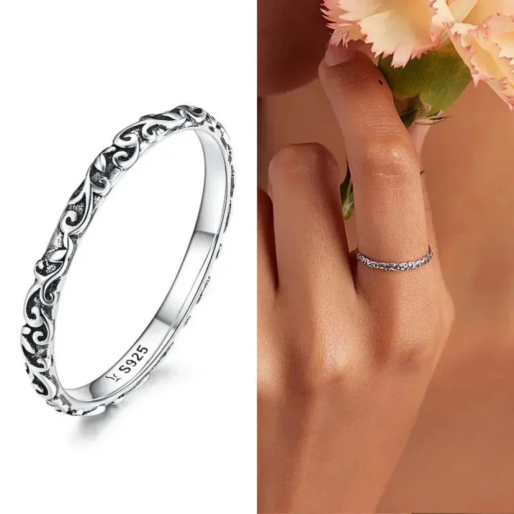 925 Sterling Silver Vintage Embossed Floral Ring - Velora Luxury Fashion