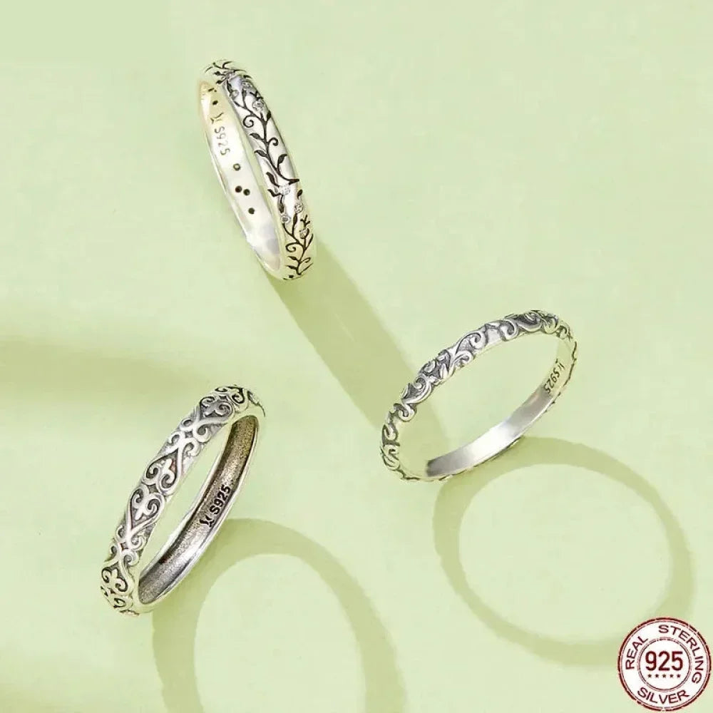 925 Sterling Silver Vintage Embossed Floral Ring - Velora Luxury Fashion