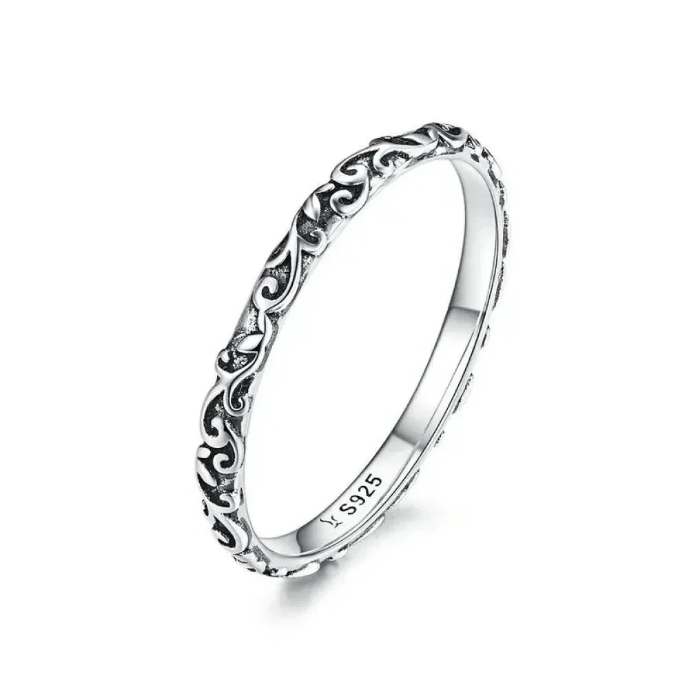 925 Sterling Silver Vintage Embossed Floral Ring - Velora Luxury Fashion