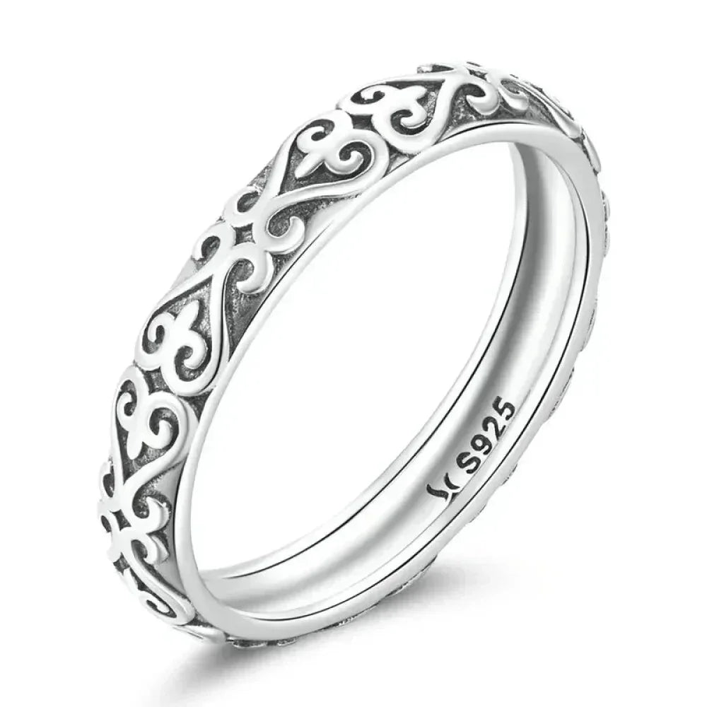 925 Sterling Silver Vintage Embossed Floral Ring - Velora Luxury Fashion