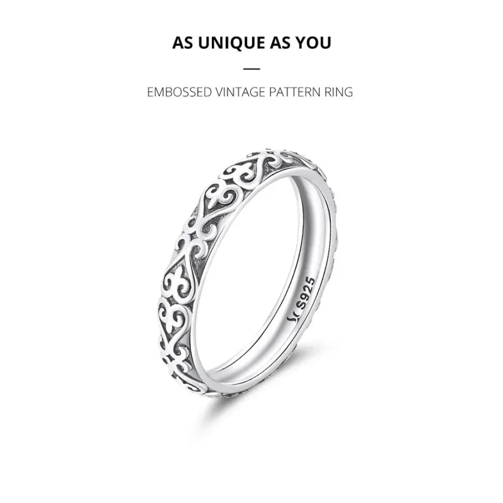 925 Sterling Silver Vintage Embossed Floral Ring - Velora Luxury Fashion