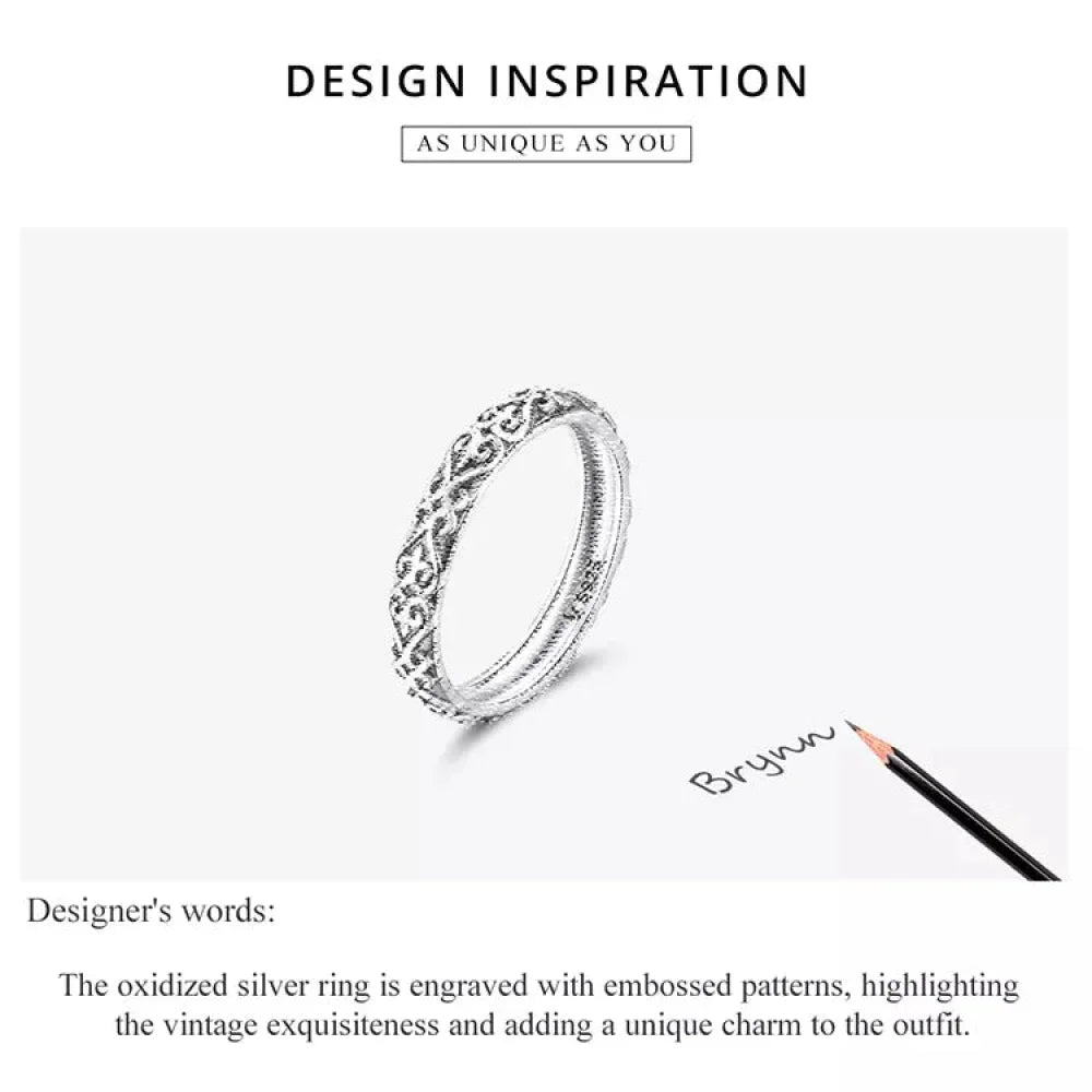 925 Sterling Silver Vintage Embossed Floral Ring - Velora Luxury Fashion