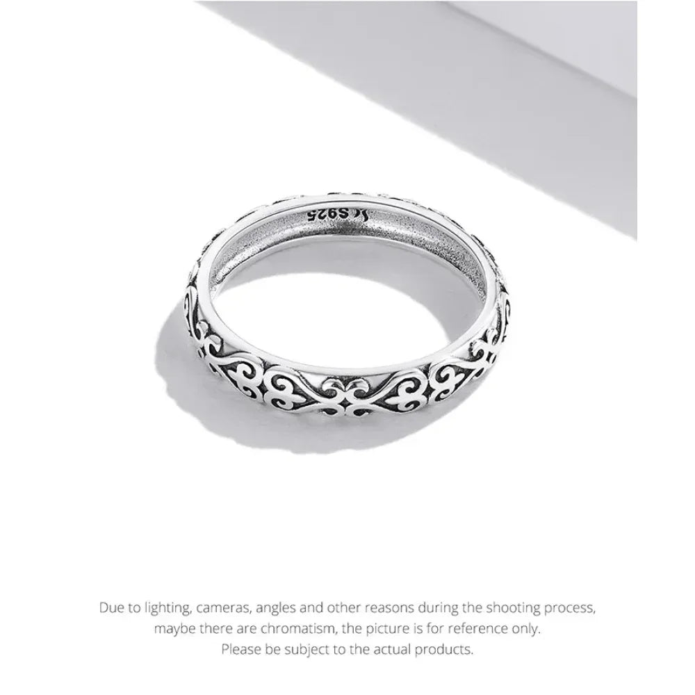 925 Sterling Silver Vintage Embossed Floral Ring - Velora Luxury Fashion