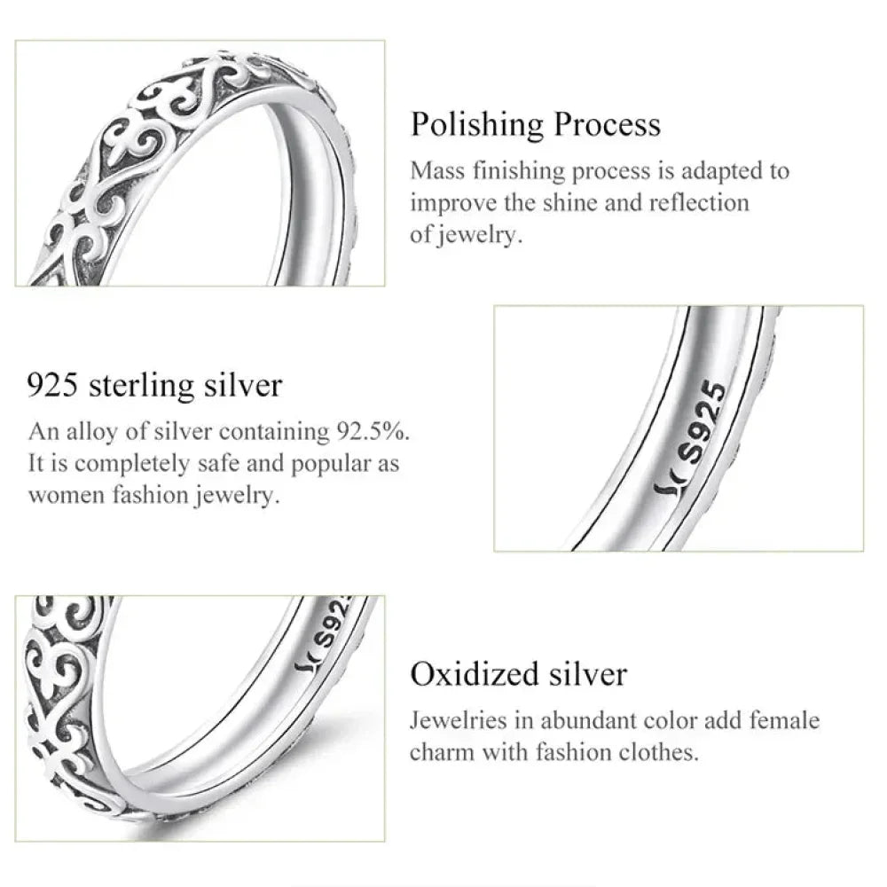 925 Sterling Silver Vintage Embossed Floral Ring - Velora Luxury Fashion
