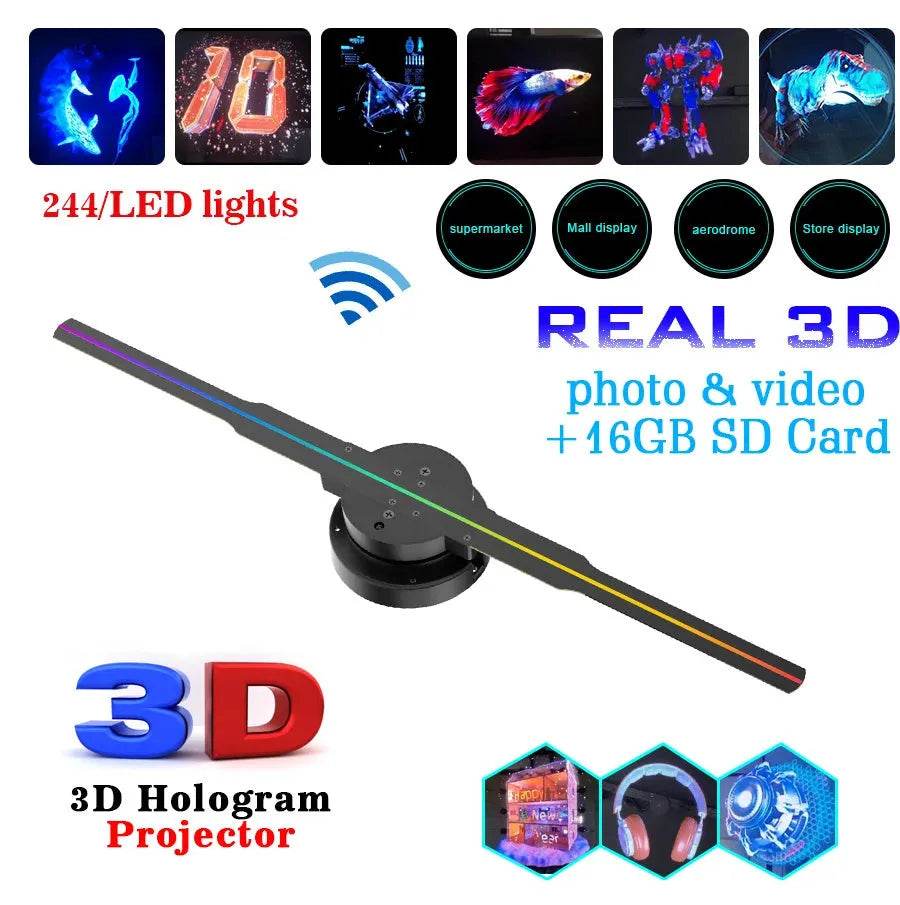 Led Luminous Sign Light Holographic Projector Diy Fan Screen Video Picture 3d Holographic Light Holiday Decoration - Velora
