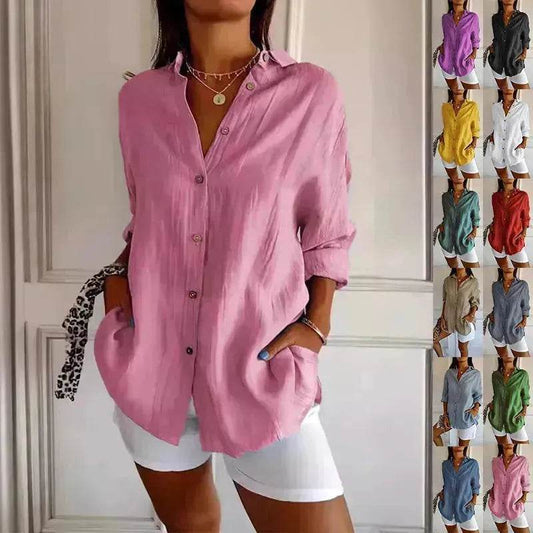 Fashionable Lapel Long Sleeve Shirt Top Women's Single-breasted Pleated Shirt Women Tops - Velora