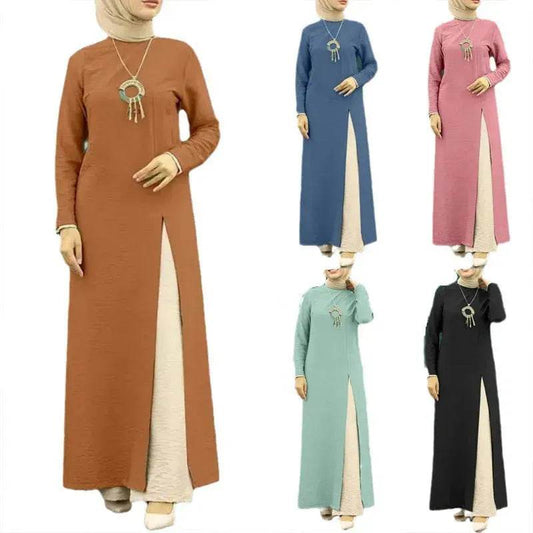 ArabWomen Plain Split Long sleeve Abaya Dress - Velora