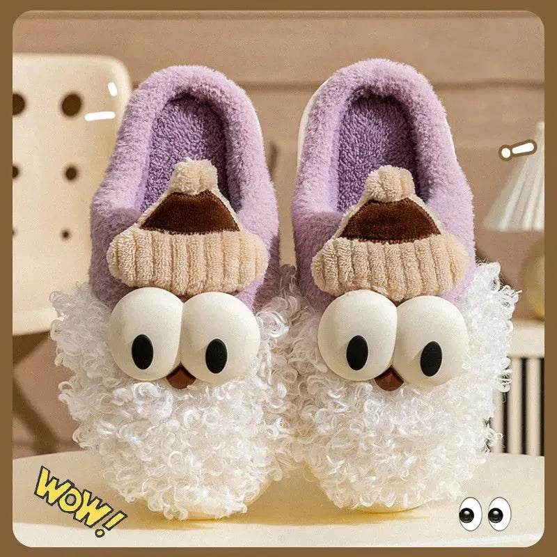 Cartoon Bearded Santa Claus Slippers Home Warm Non-slip Plush Cotton Shoes Christmas Couple Floor Bedroom Slipper Women Men - Velora