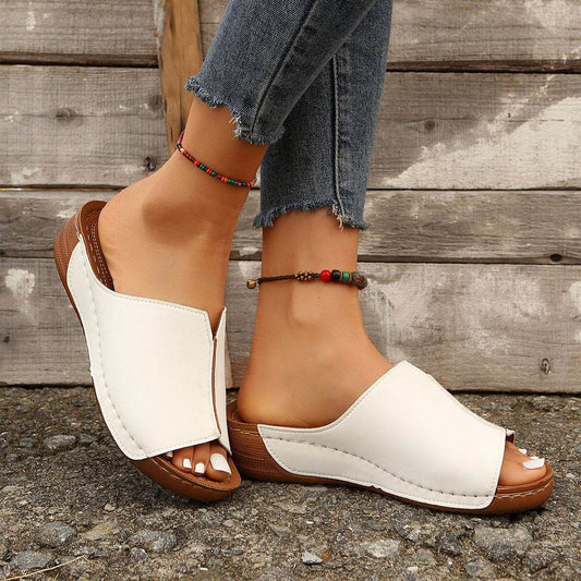 Fashion Solid Wedges Sandals Summer Casual Peep-toe Slippers Outdoor Thick Sole Heightening Slides Shoes Women - Velora