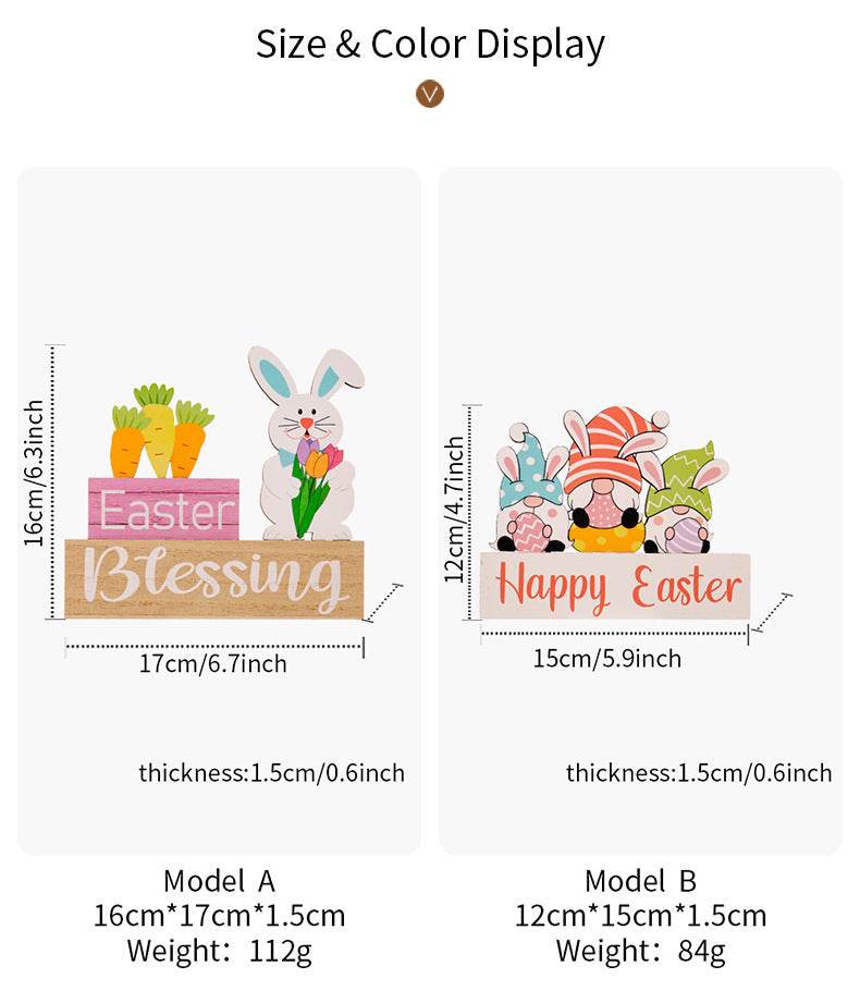 Easter Supplies Easter Rabbit Holding Flower Wooden Decoration - Velora