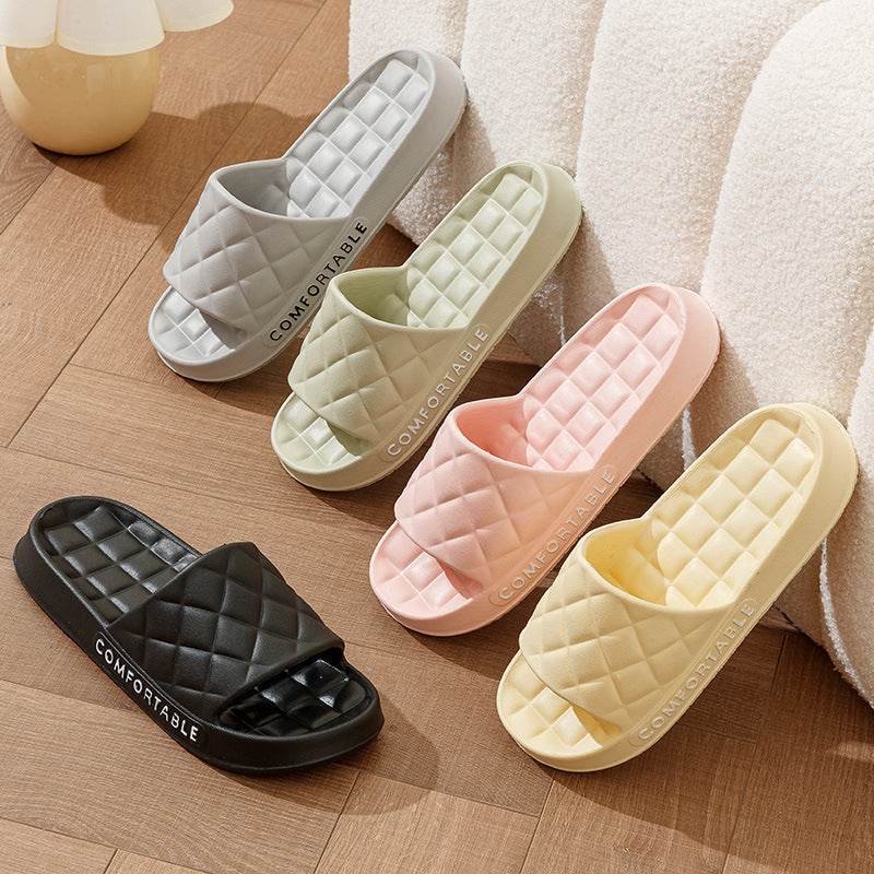 Men's Home Slippers With Plaid Design Soft-soled Silent Indoor Floor Bathing Slippers Women House Shoes Summer - Velora