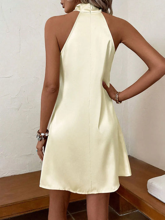 Halter Neck Satin Mini Dress - Velora