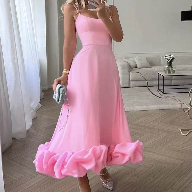 Fashion Suspenders Large Flower Swing Three-dimensional Flower A- Line Skirt Womens Clothing - Velora