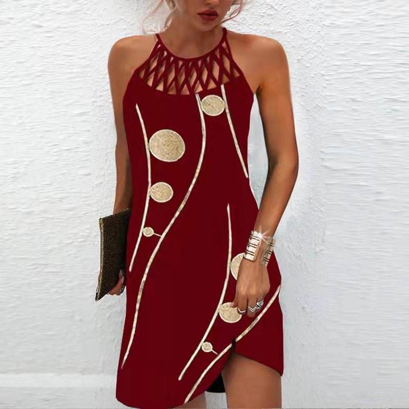 Fashion Print Dress Casual Halterneck Dresses For Women Summer Clothes - Velora
