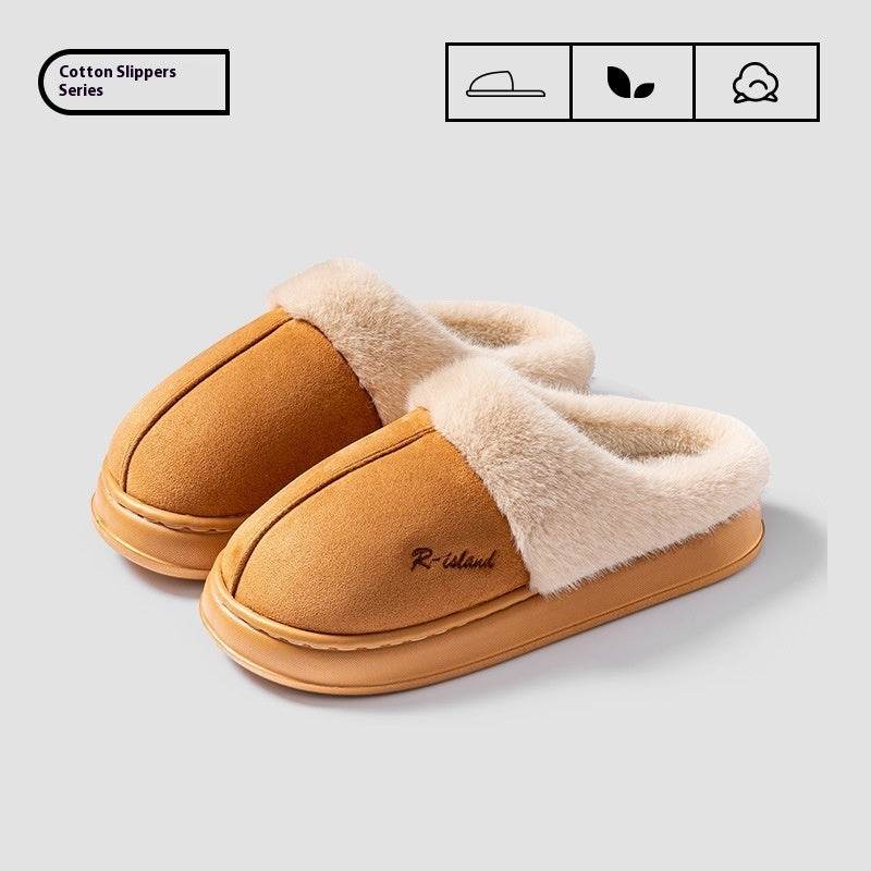 New Winter Cosy Warm Couple Style Concise Fluffy Slippers Women Men Non-slip Soft Slides Indoor Mule Ladies' Home Cotton Shoes - Velora