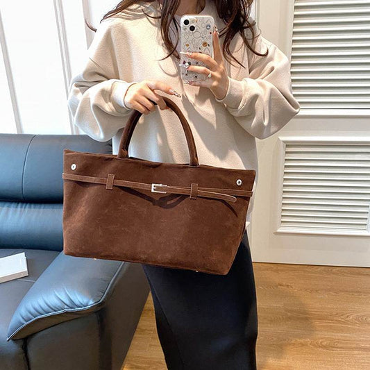 Suede Tote Design Portable Shoulder Bag - Velora