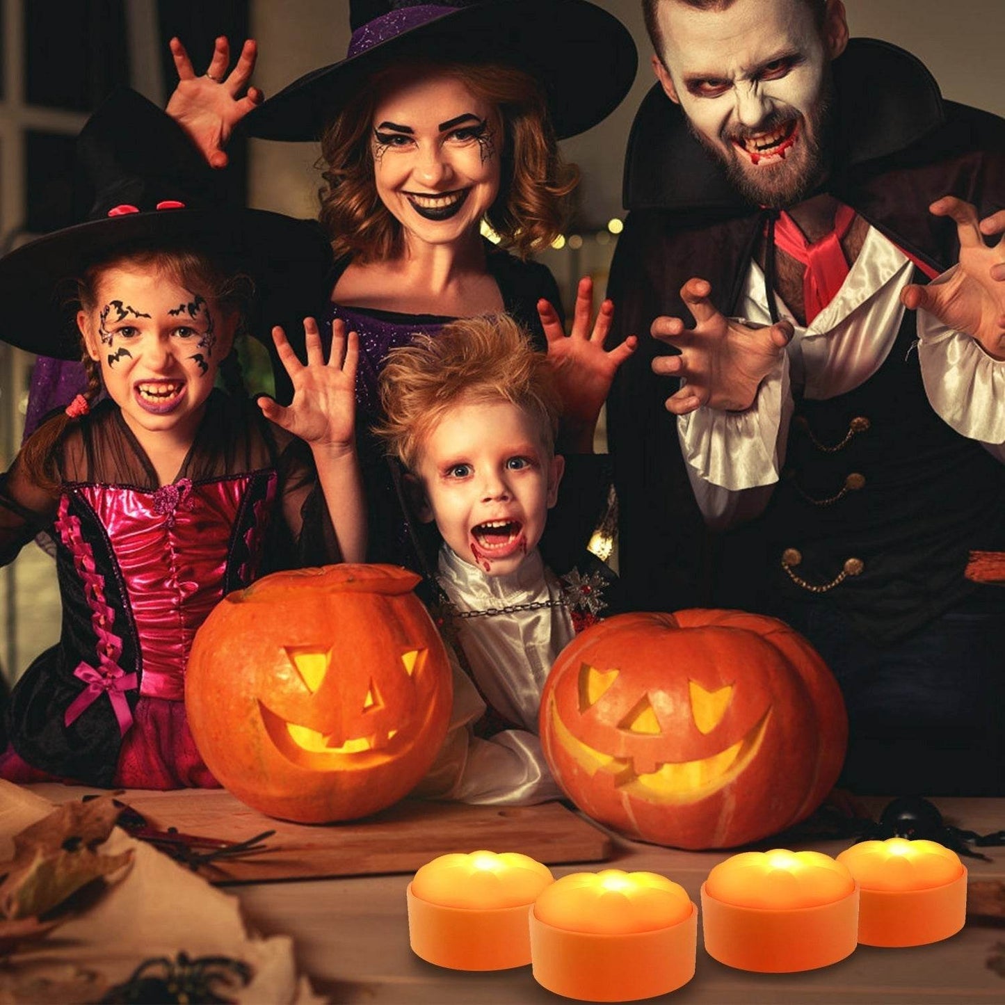 4 Pack Halloween LED Pumpkin Lights Battery Operated Halloween Decoration Lights With 2 Light Modes 4 Timer Setting Remorte Control For Party Pumpkin Decor - Velora