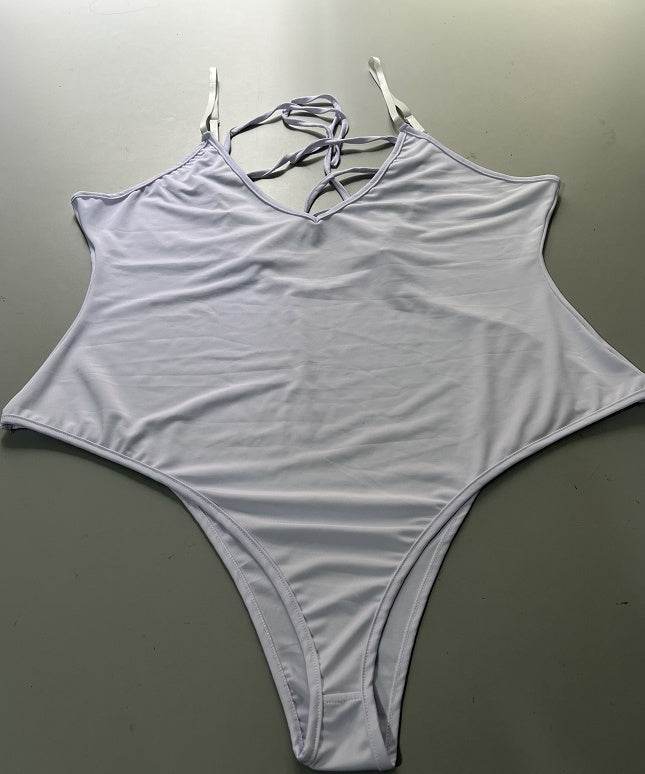 Summer Bikini Backless String Large Size Sexy Solid Color Triangle One-piece Swimsuit Womens Clothing - Velora