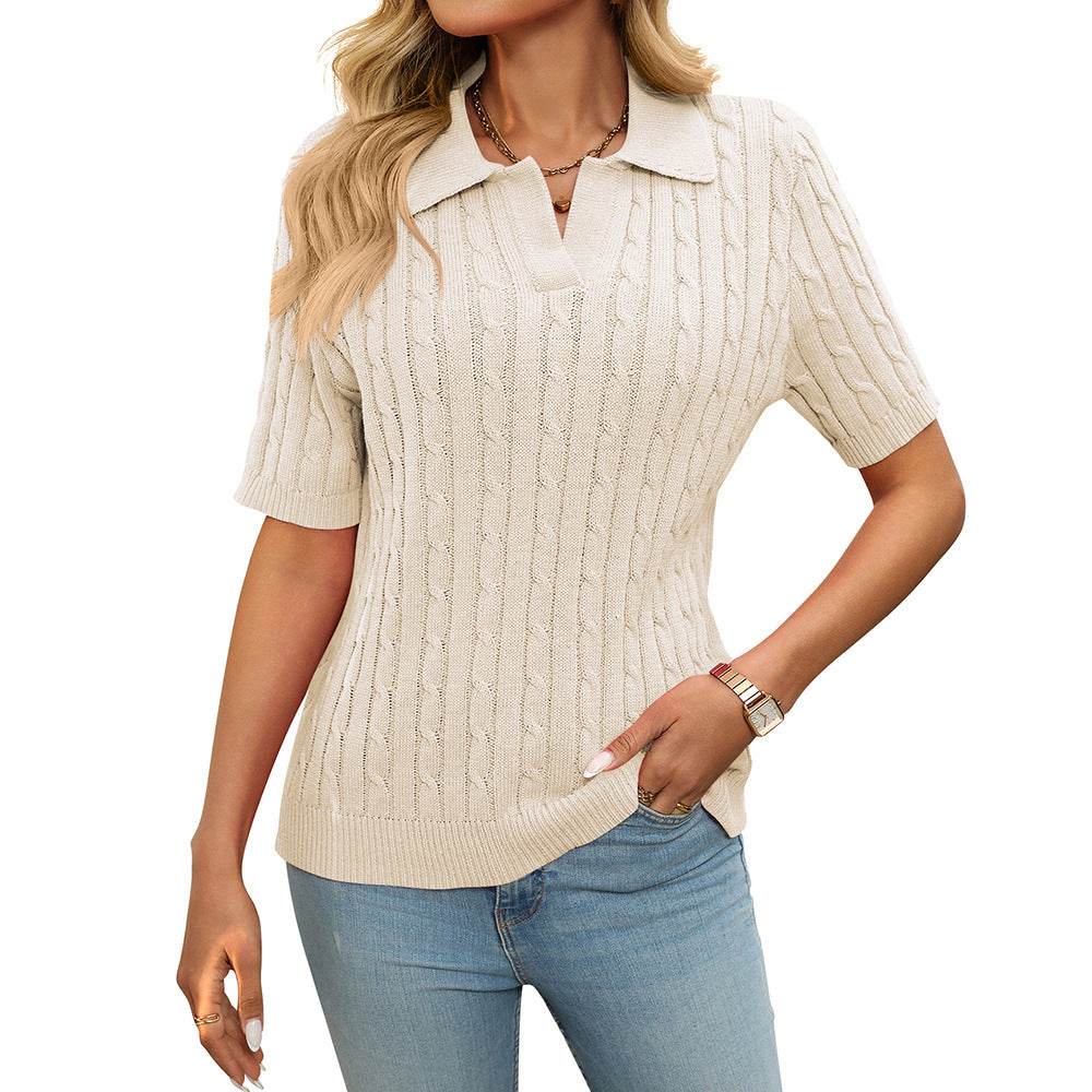 Sweater V-neck Knitted Pullover - Velora
