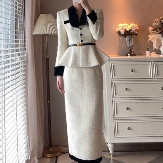 Elegant Elegant White Suit Socialite Woolen - Velora