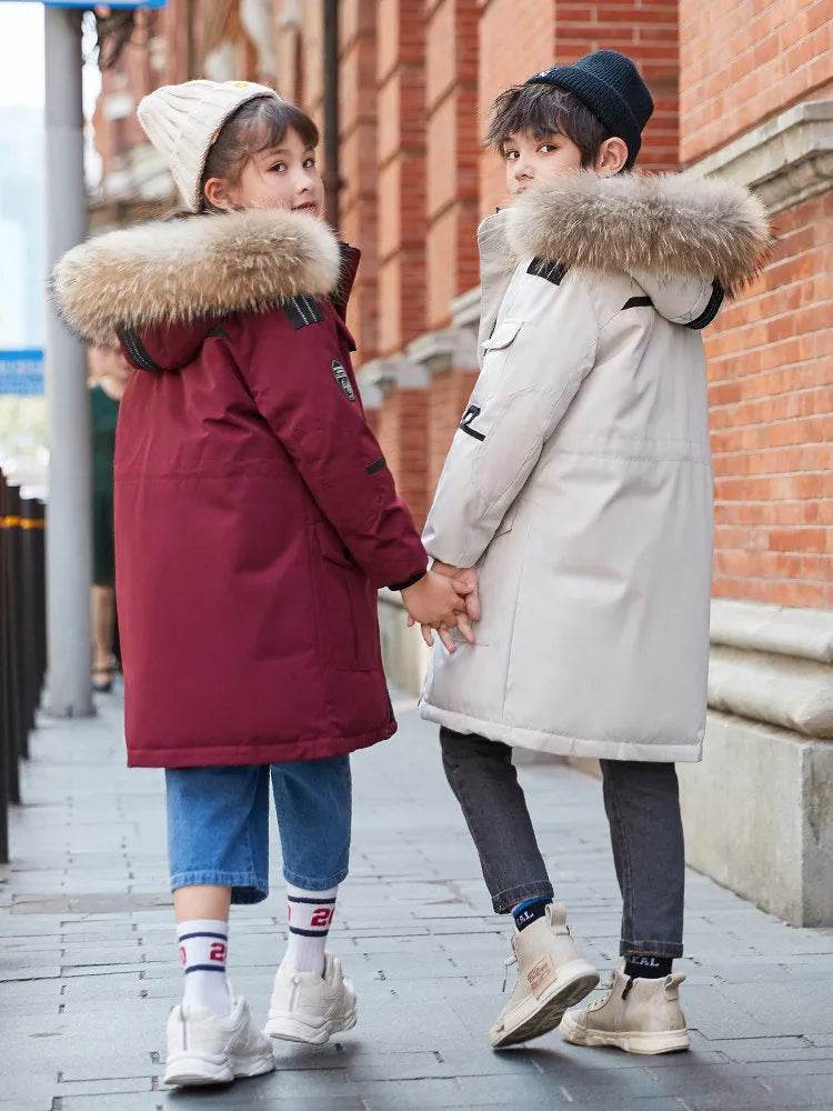 Children's Down Jacket Windproof Thick Fur Collar Winter Coat Jacket - Velora