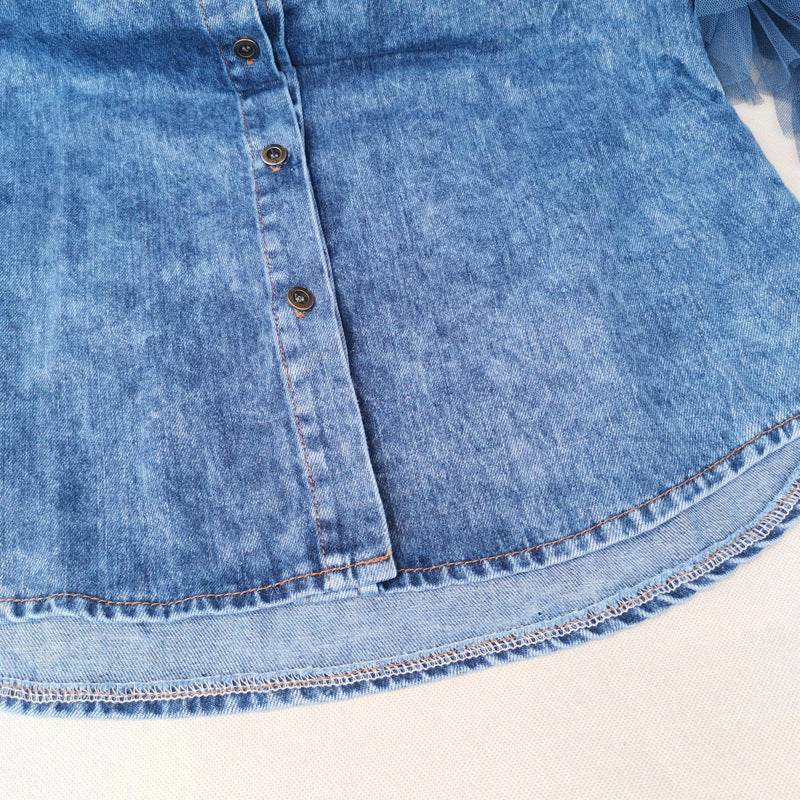 Single Breasted Lapel Frayed denim jacket Clothing top women - Velora