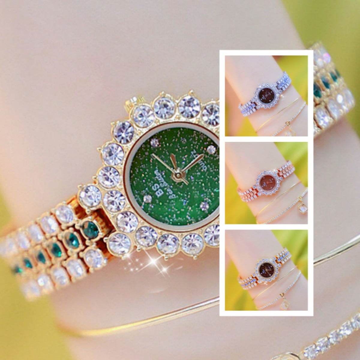 Multicolor Temperament Women's Fashion Quartz Watch Luxury Stainless Steel Analog WristWatch Ladies Watch Women Dress Bracelet Set Clock - Velora