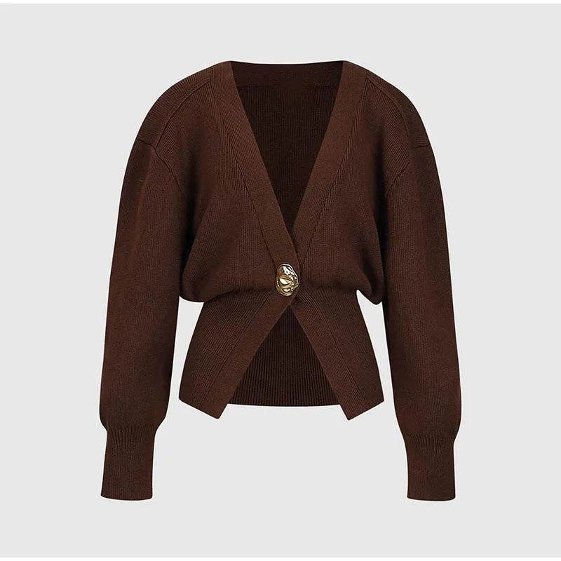 New V-neck Button Cardigan Fashion Knitted Sweater Top For Women Clothing - Velora