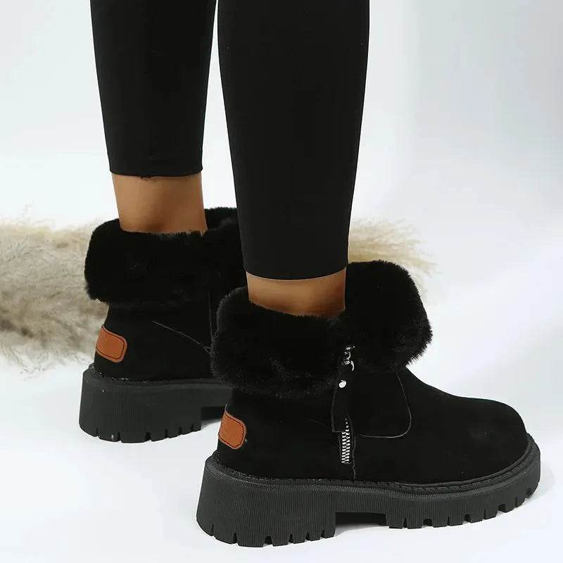 Thick Plush Snow Boots Women Faux Suede Non-slip Winter Shoes - Velora