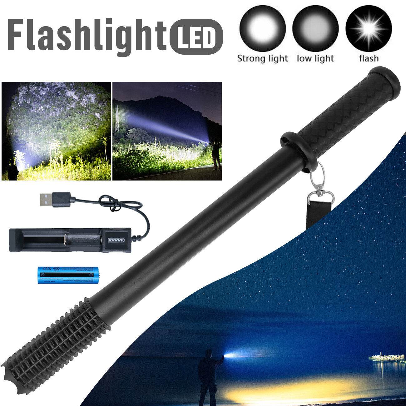 Baseball LED Flashlight Rechargeable Torch Spotlight Emergency Security Work Light 3 Lighting Modes 3500000LM - Velora