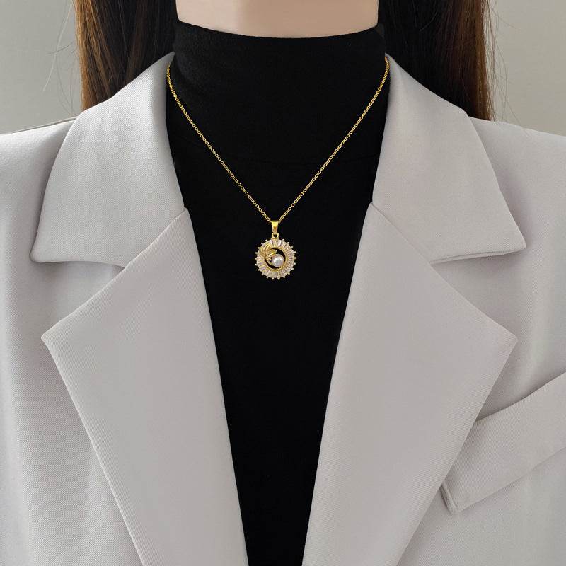 Fashion Jewelry Square Full Diamond Personalized Round Ring Leaves Necklace And Earrings Suite - Velora