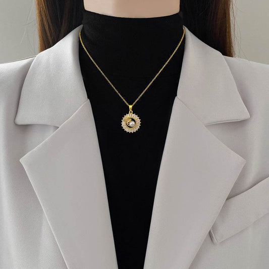 Fashion Jewelry Square Full Diamond Personalized Round Ring Leaves Necklace And Earrings Suite - Velora