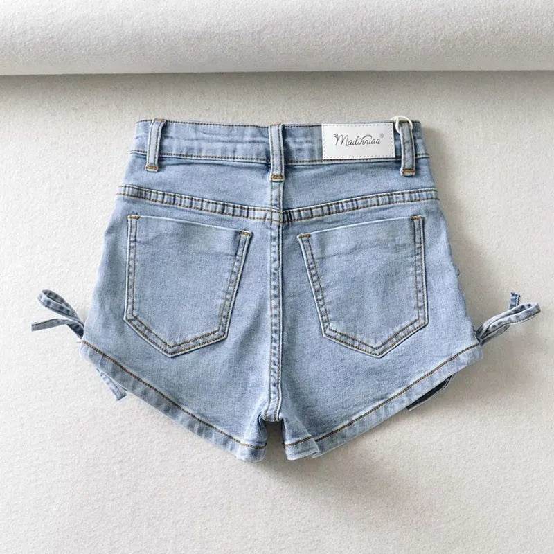 Fashionable And Personalized Bow Denim Shorts For Women - Velora