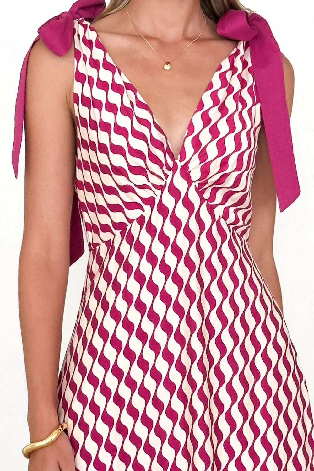 Printed V-Neck Tie Shoulder Midi Cami Dress - Velora