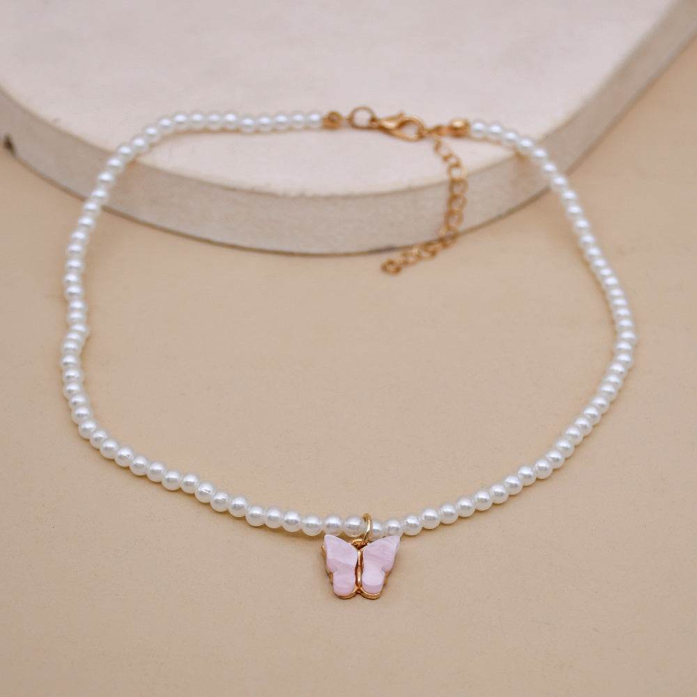 Elegant White Pearl Choker Necklace Small Round Pearl Wedding Butterfly Necklace For Women Charm Fashion Jewelry - Velora