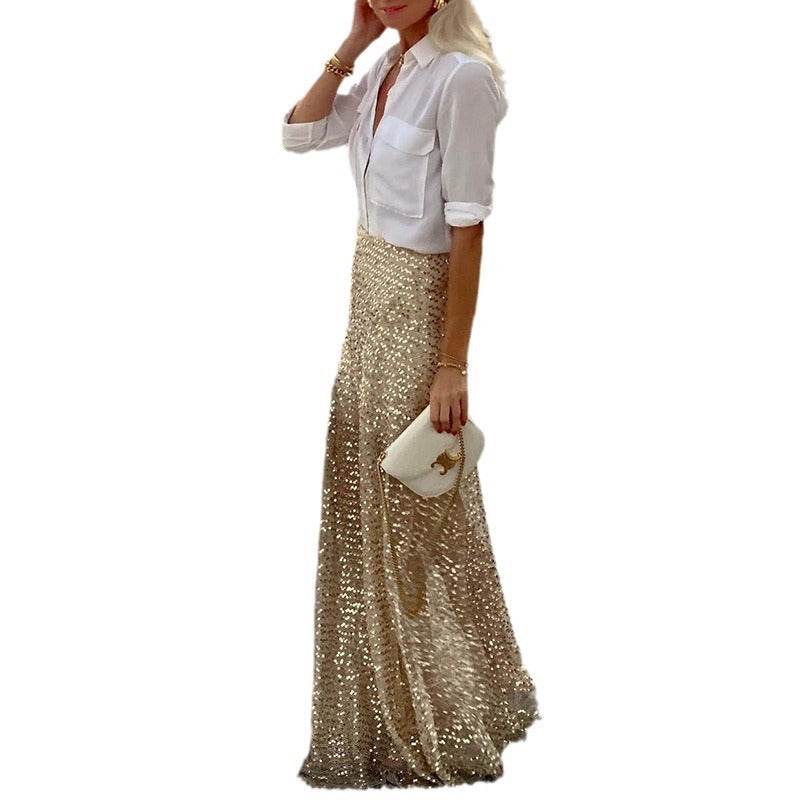 Elegant Women's Long Sequin Skirt - Velora