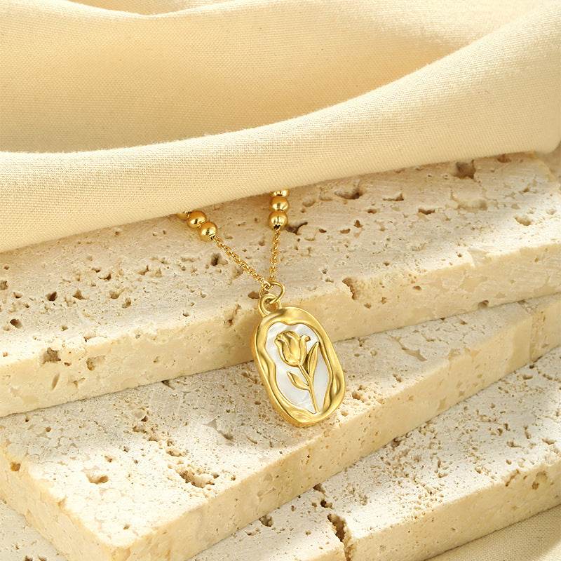 Simple Rose White Shell Pendant Necklace For Women - Velora
