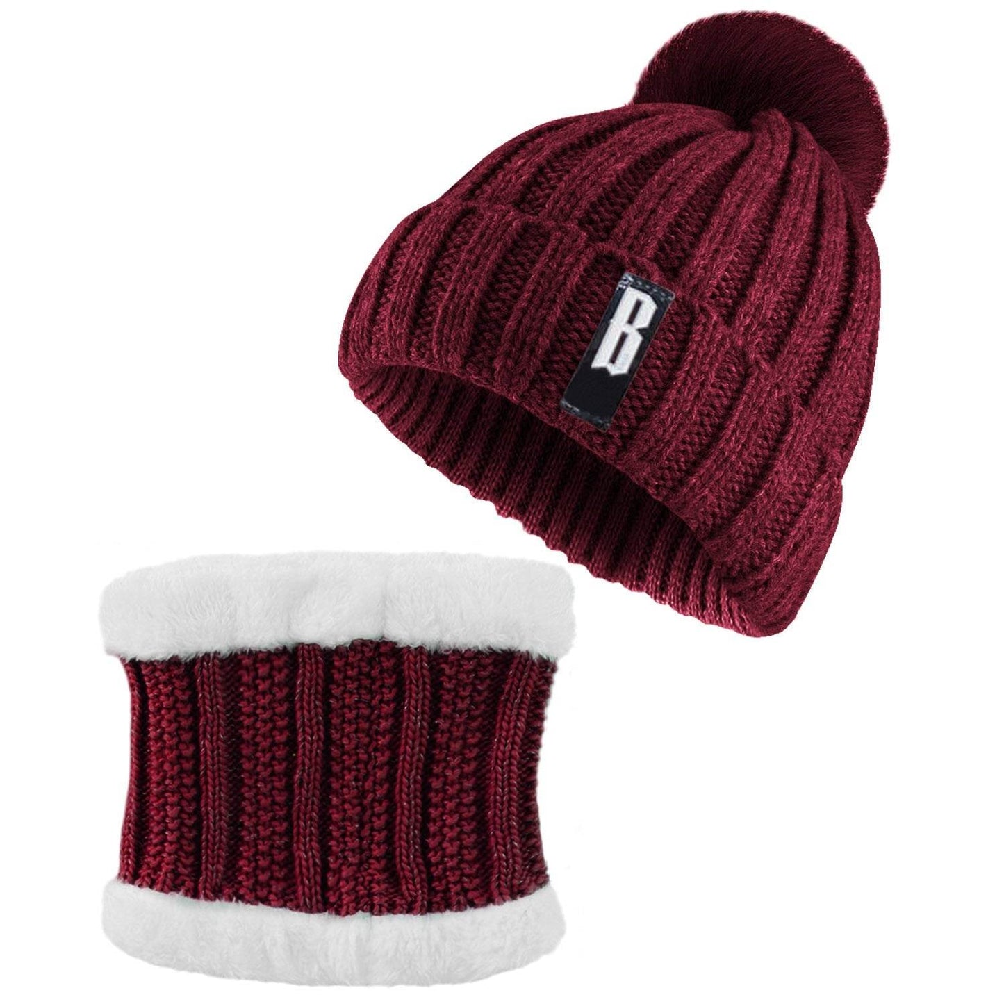 1Set Winter Beanie Hat Scarf Set Women Warm Knitting Skull Cap Neck Warmer For Walking Running Hiking Camping Outdoors Gift - Velora