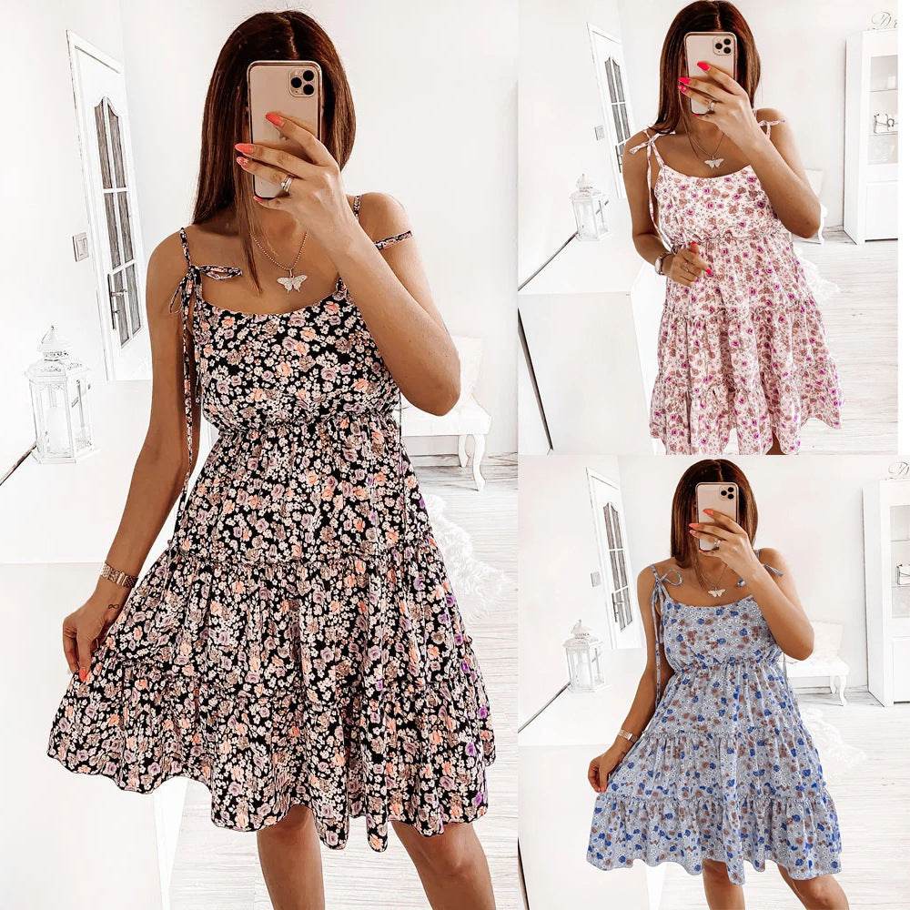 European And American Spring And Summer Small Floral Digital Printing Slip Dress - Velora